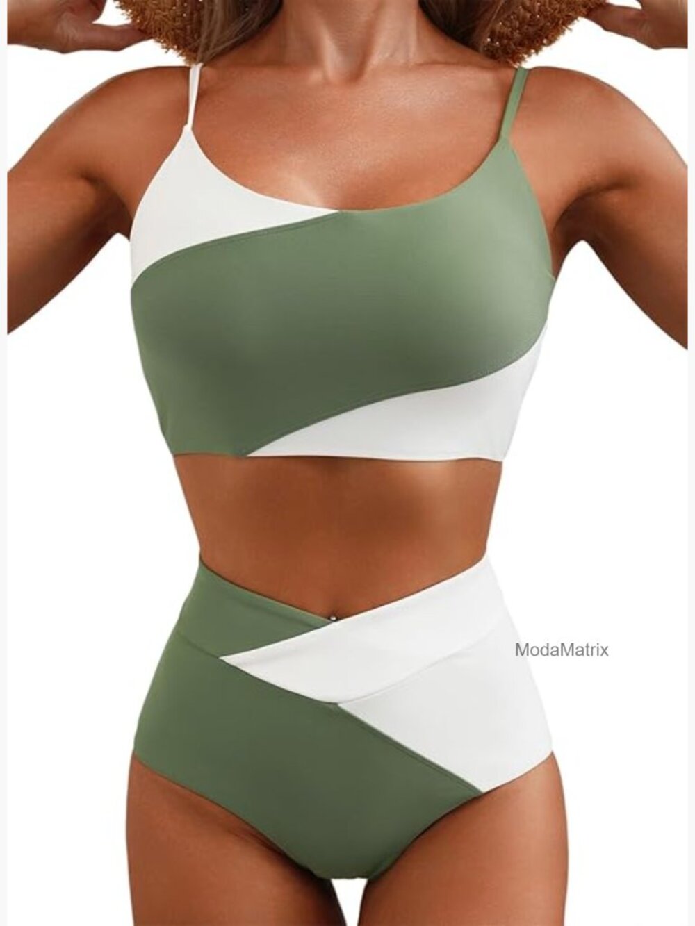2 Piece High Waisted Bikini Set Color Block Swimsuit Summer Beach Bathing Suit